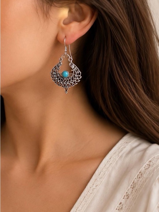 Anthropologie Jewelry - Silver Filigree Earrings with Turquoise Accent